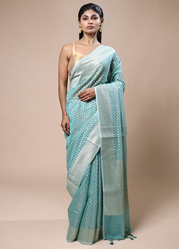 Blue Kora Silk Saree With Blouse Piece