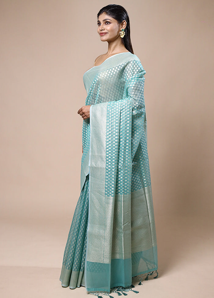 Blue Kora Silk Saree With Blouse Piece