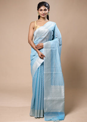 Blue Kora Silk Saree With Blouse Piece