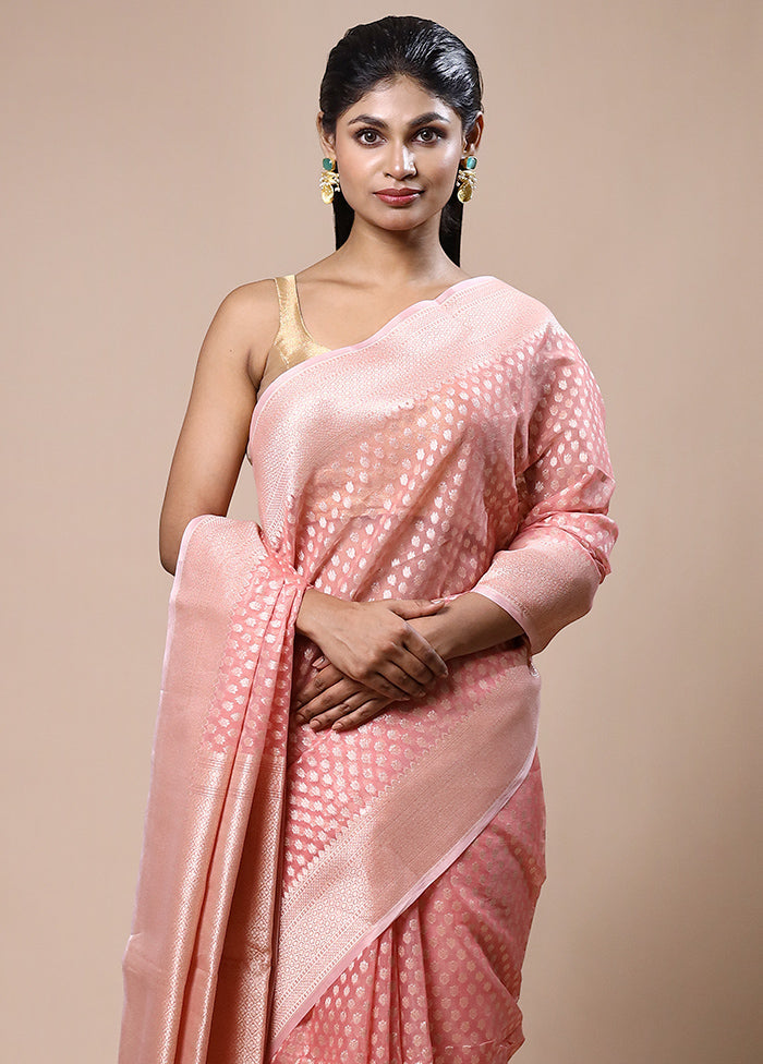 Peach Kora Silk Saree With Blouse Piece