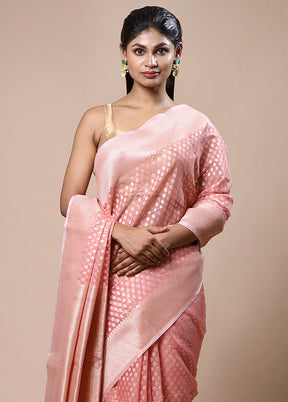 Peach Kora Silk Saree With Blouse Piece