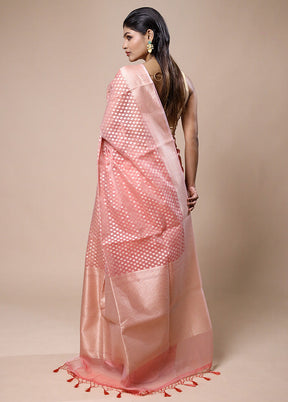 Peach Kora Silk Saree With Blouse Piece