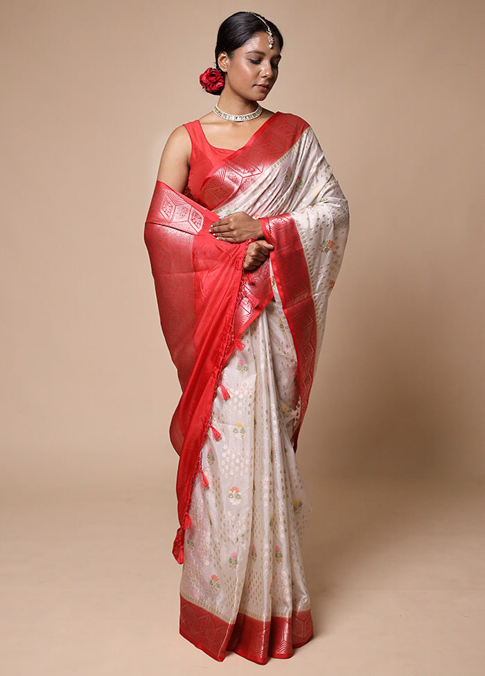 White Georgette Saree With Blouse Piece