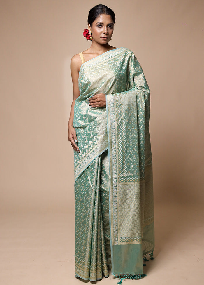 Green Tissue Silk Saree With Blouse Piece