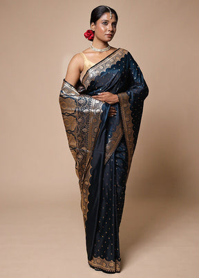 Blue Banarasi Silk Saree With Blouse Piece