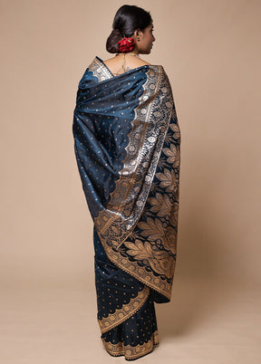 Blue Banarasi Silk Saree With Blouse Piece