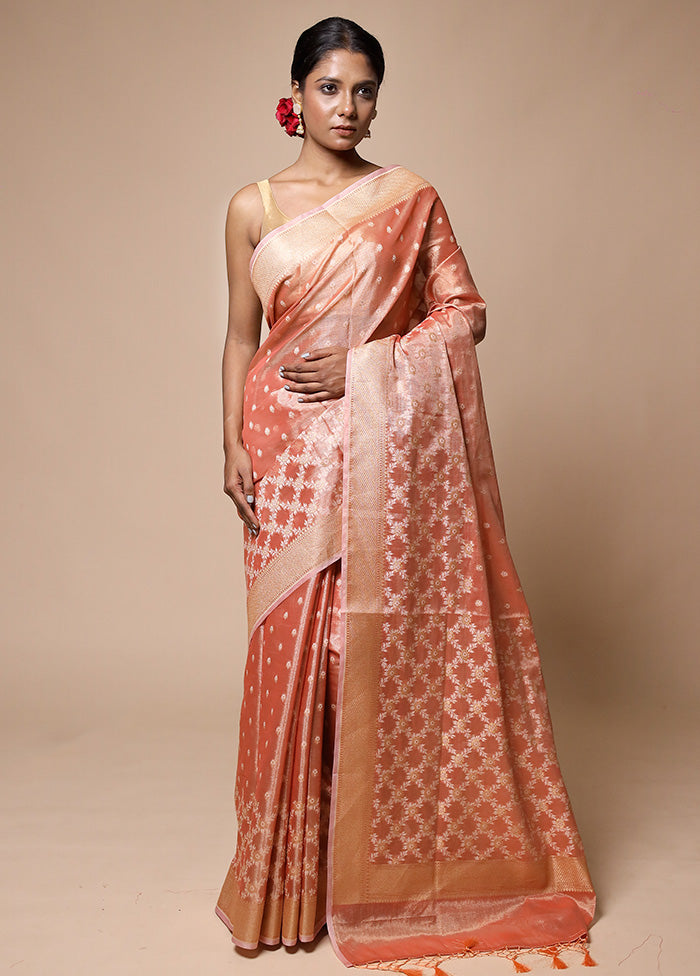 Orange Tissue Silk Saree With Blouse Piece