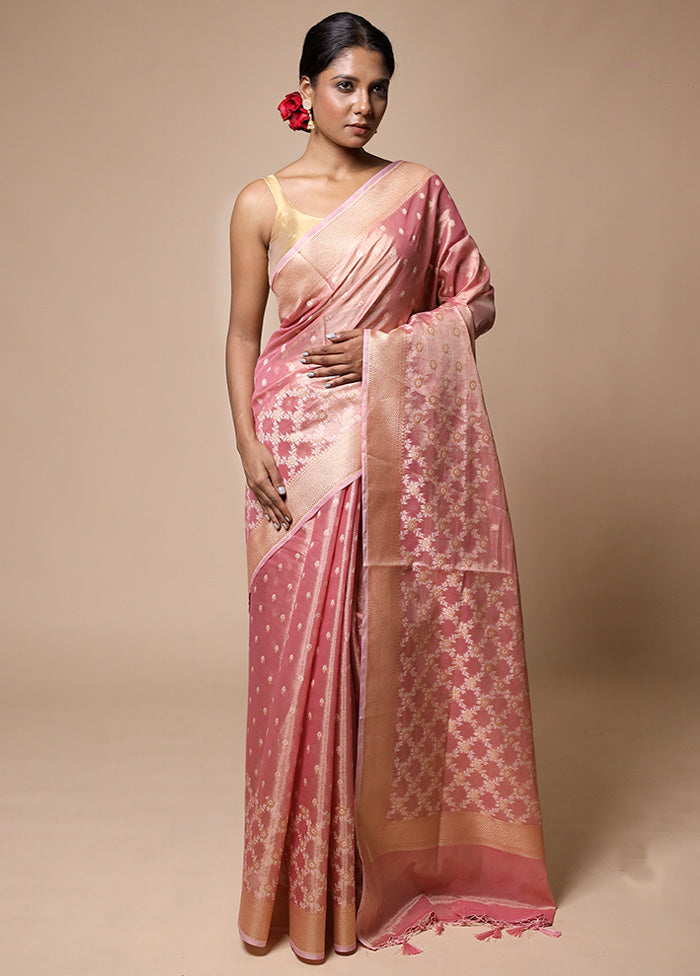 Pink Tissue Silk Saree With Blouse Piece