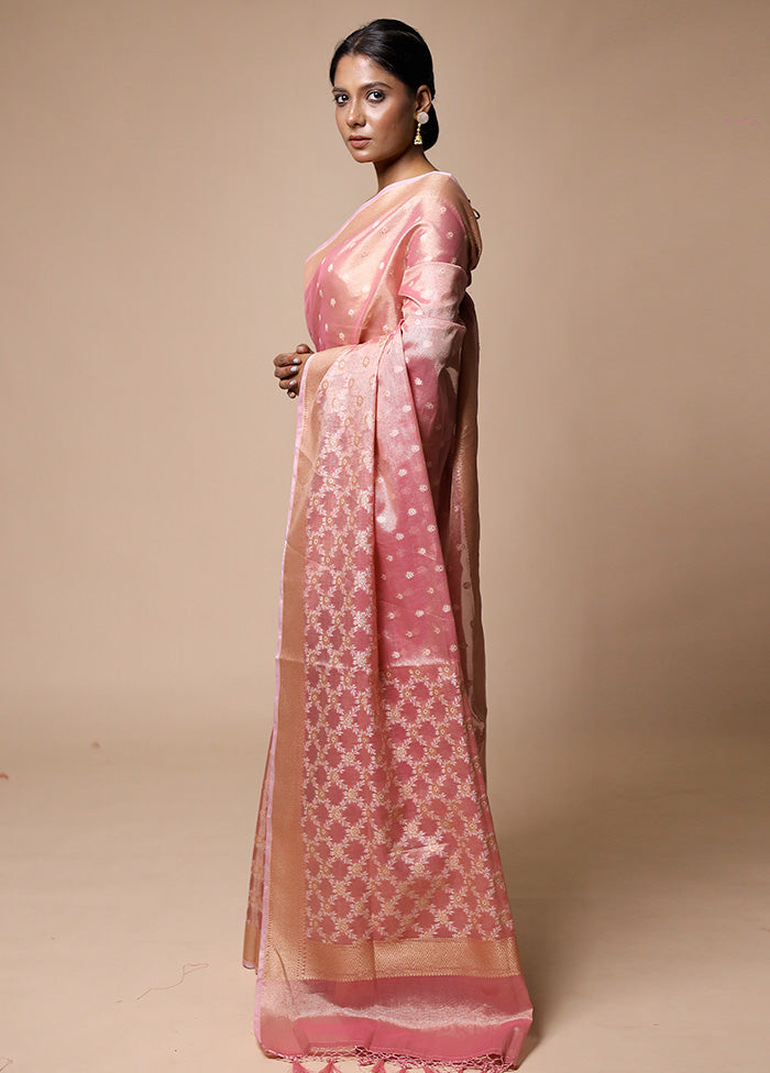 Pink Tissue Silk Saree With Blouse Piece