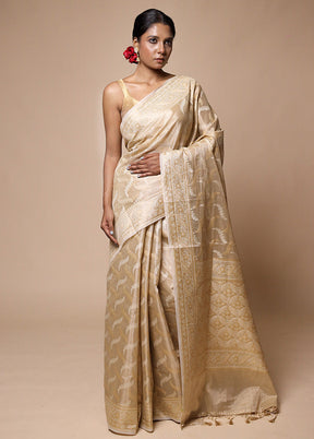 Cream Tissue Silk Saree With Blouse Piece