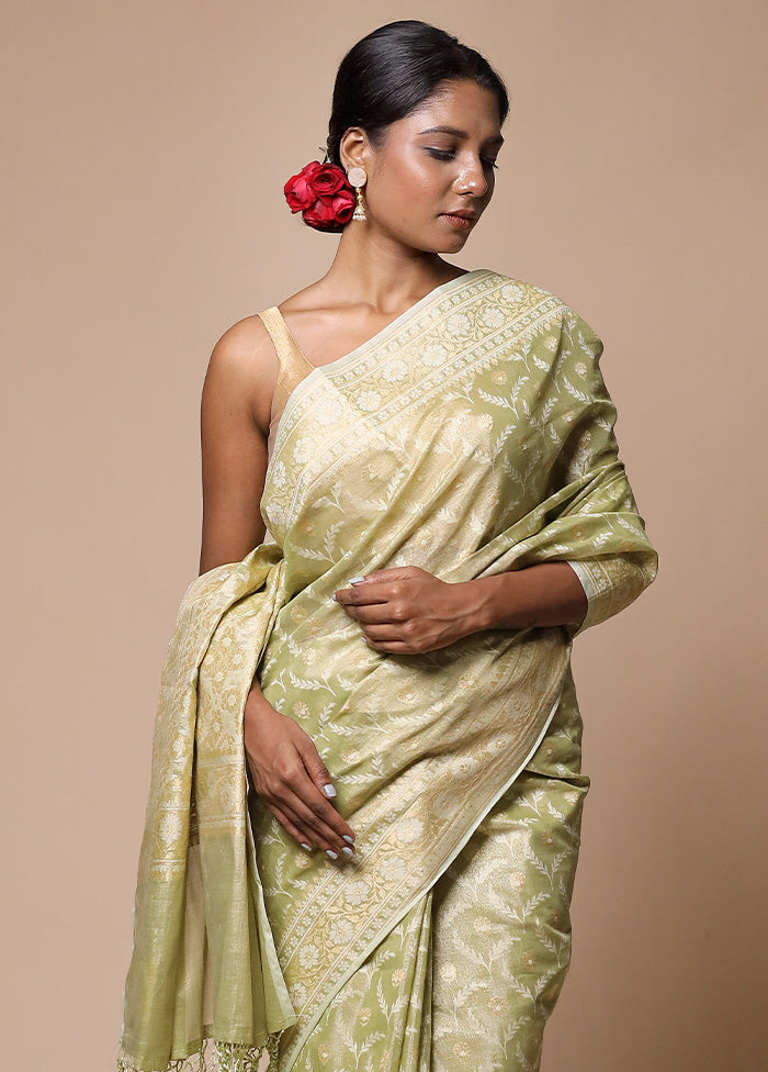 Green Tissue Silk Saree With Blouse Piece