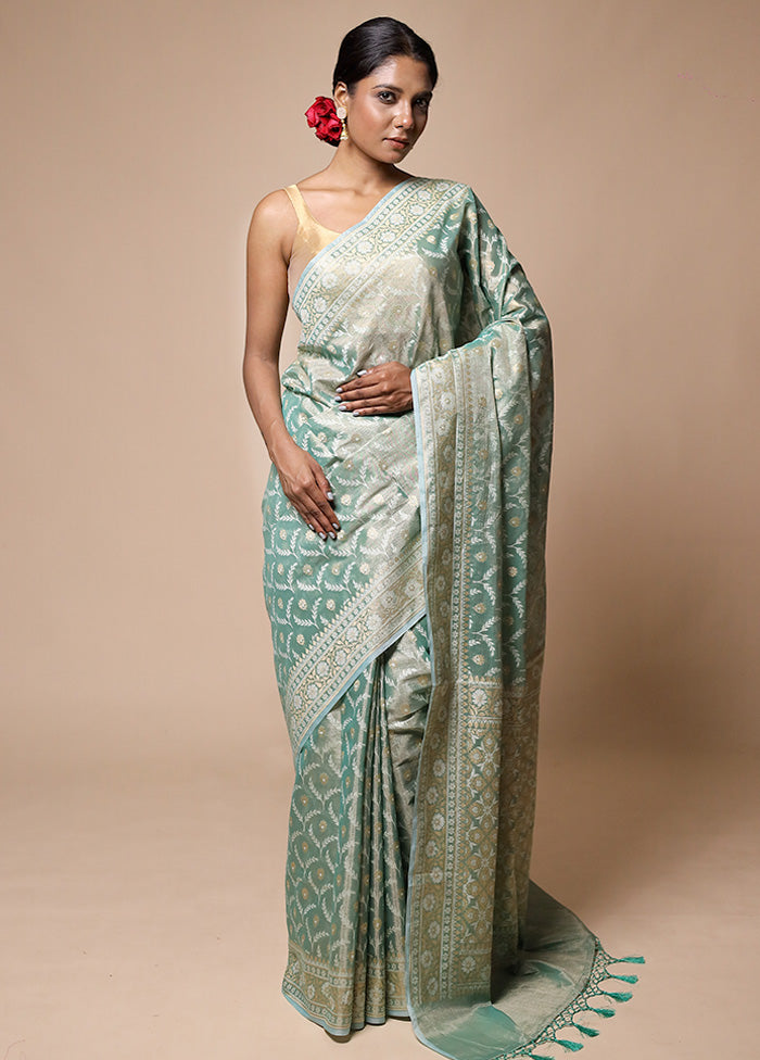 Green Tissue Silk Saree With Blouse Piece