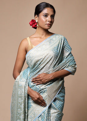 Blue Tissue Silk Saree With Blouse Piece