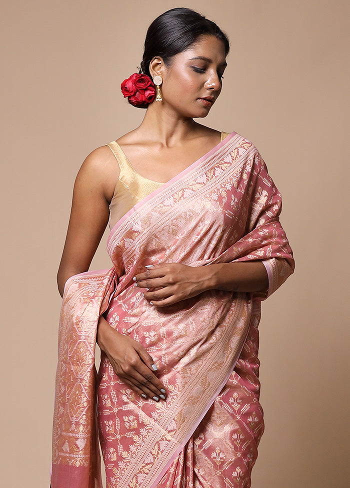 Pink Tissue Silk Saree With Blouse Piece