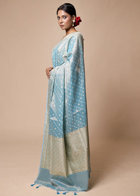 Blue Tissue Silk Saree With Blouse Piece