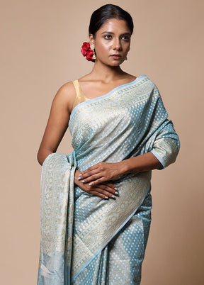 Blue Tissue Silk Saree With Blouse Piece