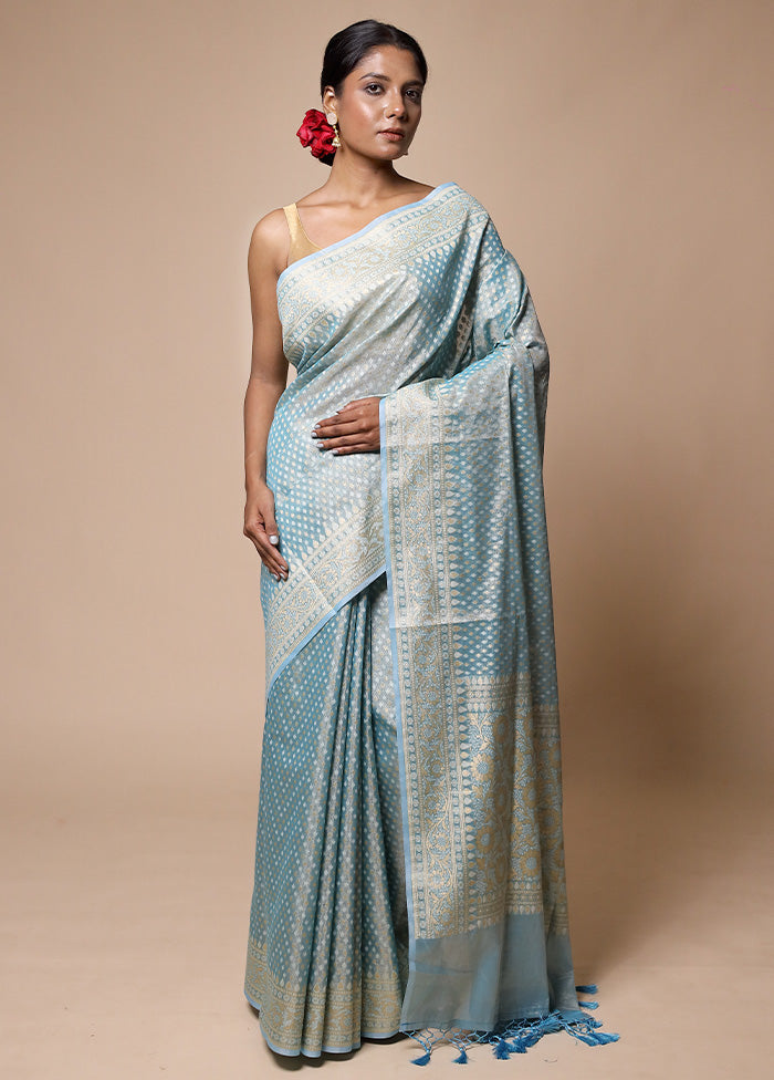 Blue Tissue Silk Saree With Blouse Piece