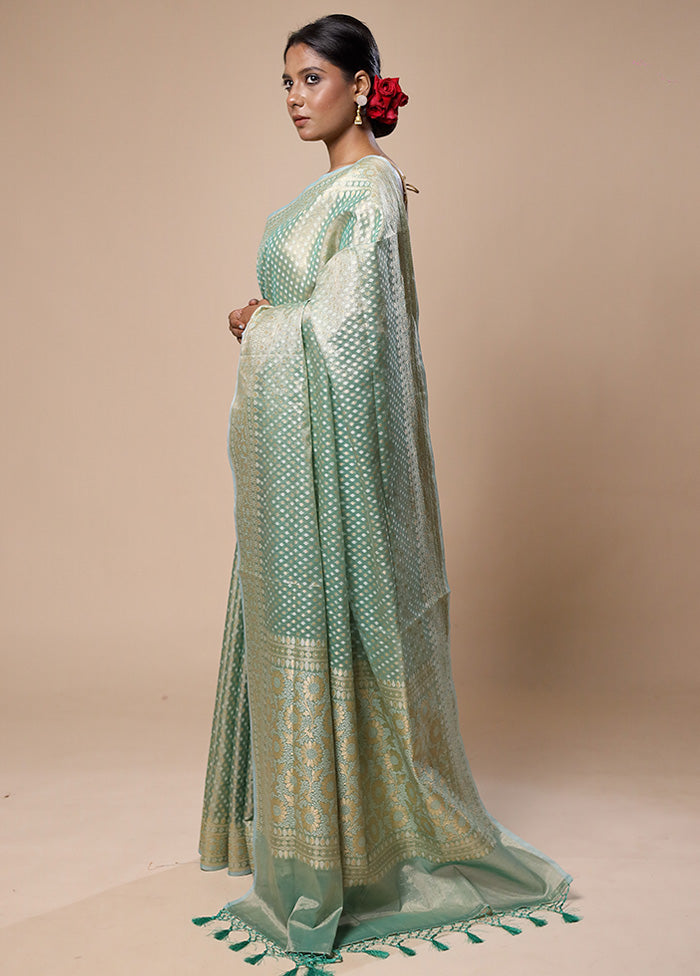 Green Tissue Silk Saree With Blouse Piece