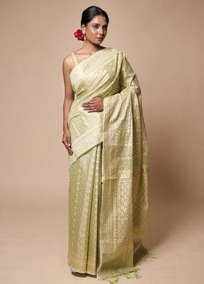 Green Tissue Silk Saree With Blouse Piece