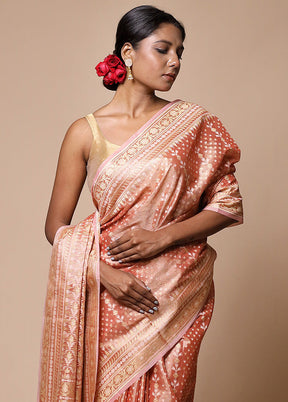 Peach Tissue Silk Saree With Blouse Piece