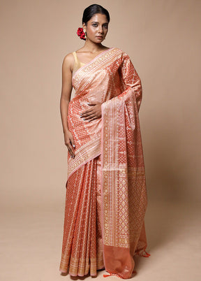 Peach Tissue Silk Saree With Blouse Piece