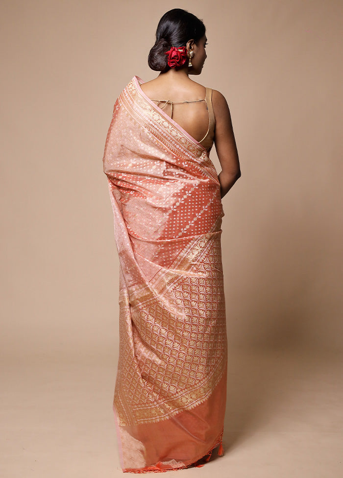 Peach Tissue Silk Saree With Blouse Piece