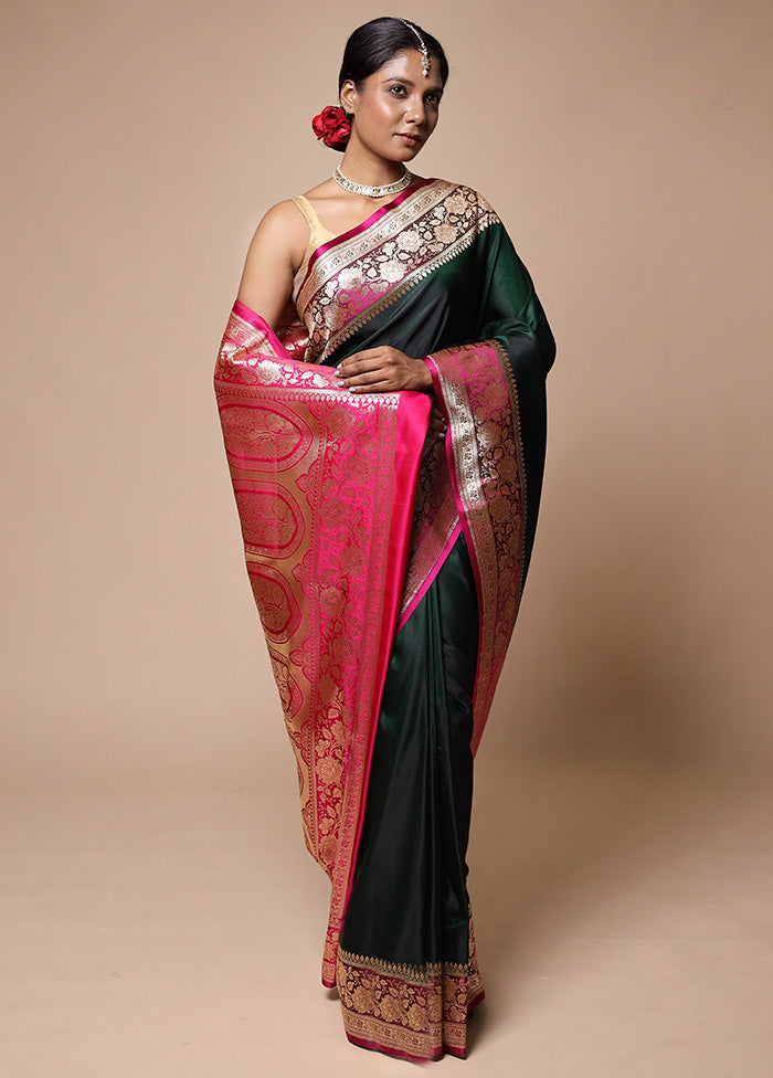 Green Banarasi Silk Saree With Blouse Piece