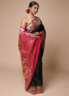 Green Banarasi Silk Saree With Blouse Piece