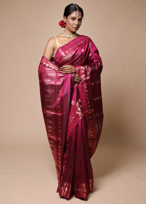 Pink Handloom Baluchari Pure Silk Saree With Blouse Piece