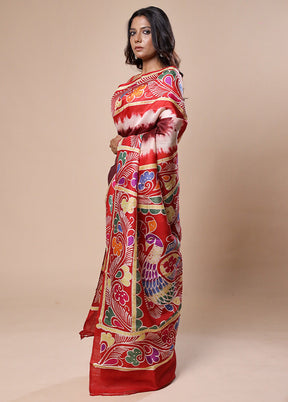 Maroon Printed Pure Silk Saree With Blouse Piece