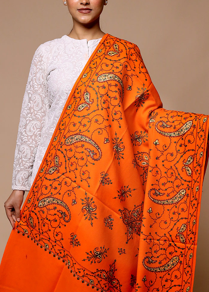 Orange Woven Work Shawl