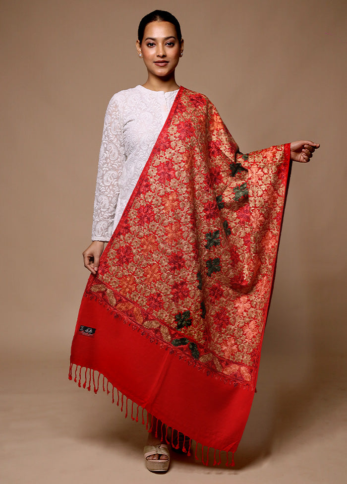 Red Woven Work Shawl