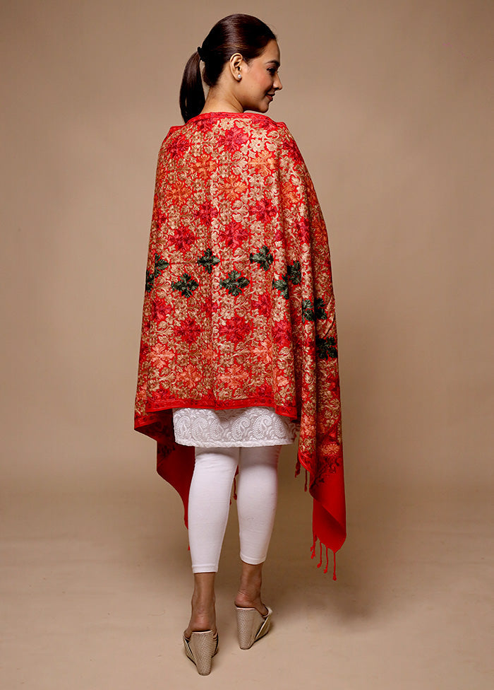 Red Woven Work Shawl