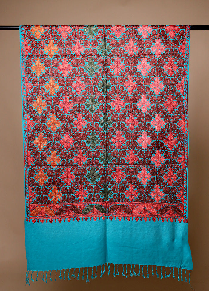 Blue Woven Work Shawl