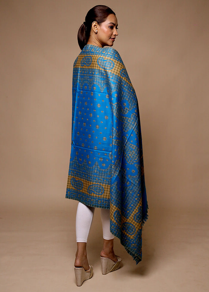 Blue Woven Work Shawl