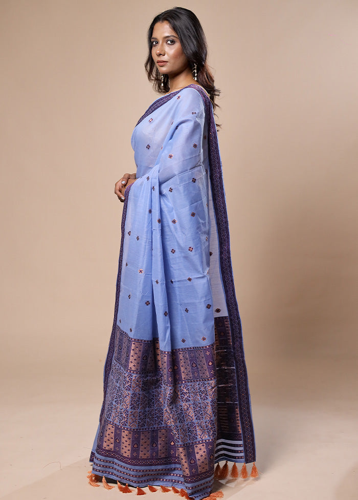 Blue Assam Silk Saree With Blouse Piece