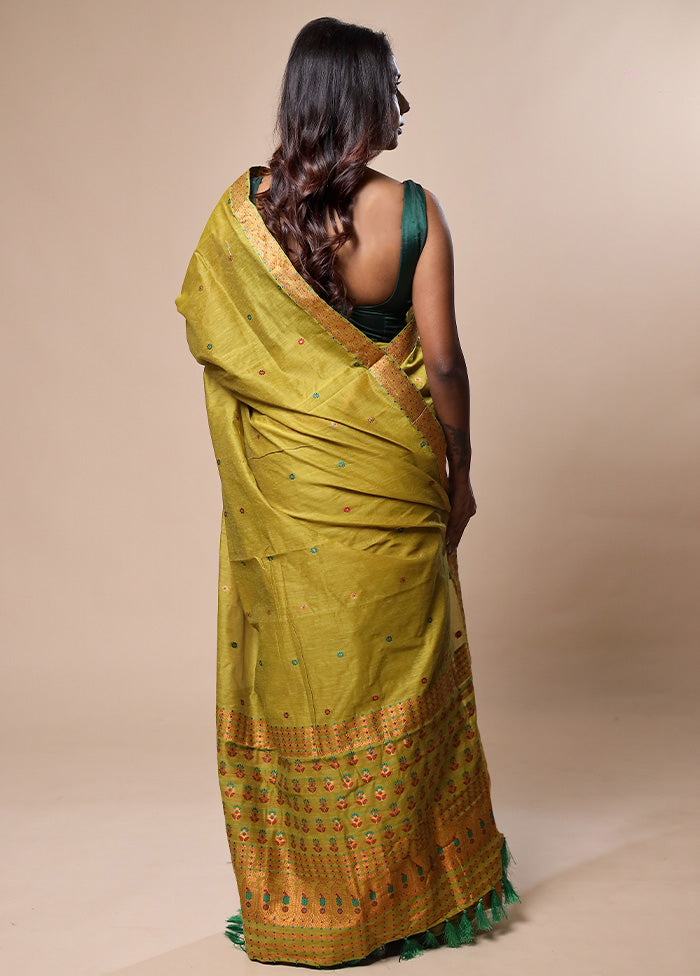 Green Assam Silk Saree With Blouse Piece