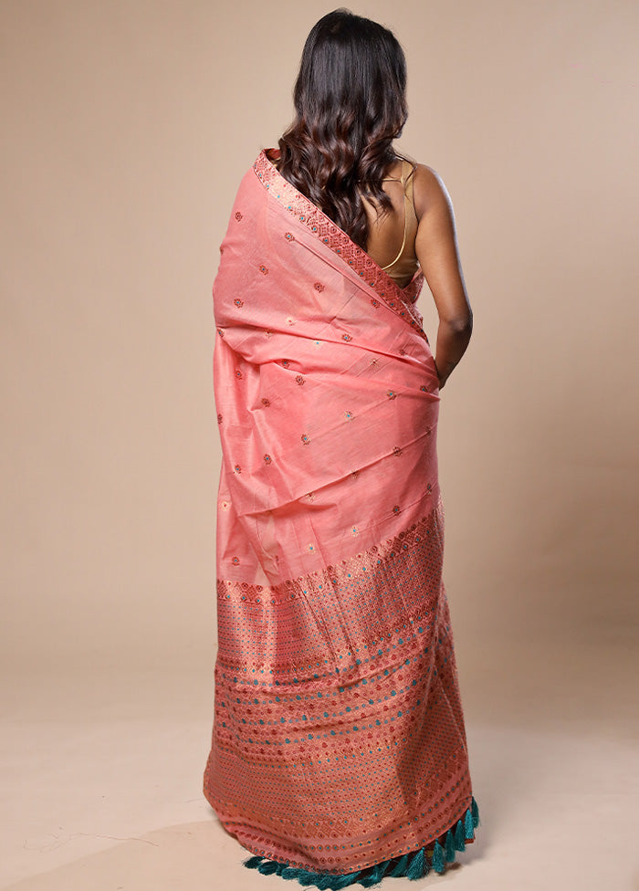 Pink Assam Silk Saree With Blouse Piece