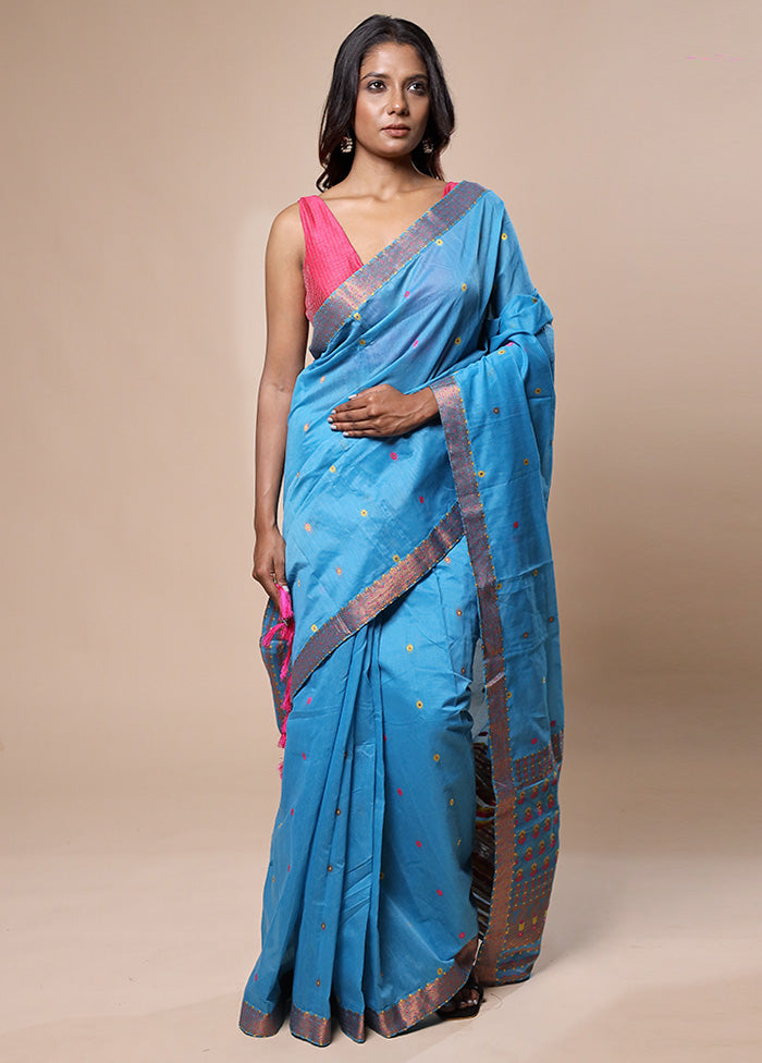 Blue Assam Silk Saree With Blouse Piece