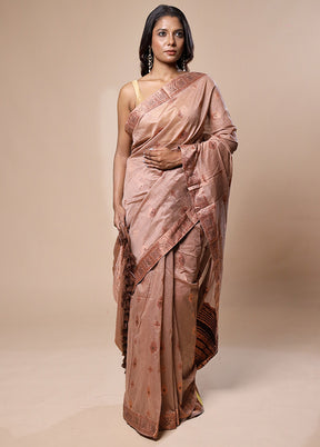 Cream Assam Silk Saree With Blouse Piece