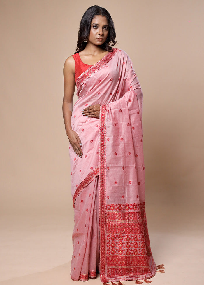 Pink Assam Silk Saree With Blouse Piece