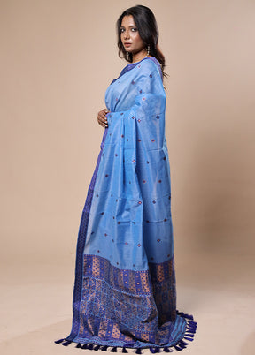 Blue Assam Silk Saree With Blouse Piece