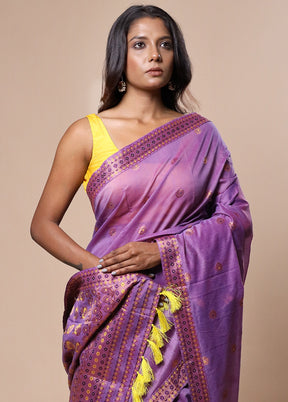 Purple Assam Silk Saree With Blouse Piece