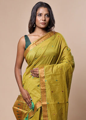 Green Assam Silk Saree With Blouse Piece