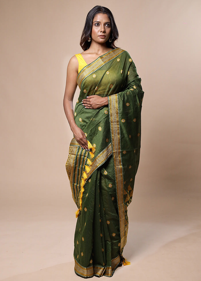 Green Assam Silk Saree With Blouse Piece