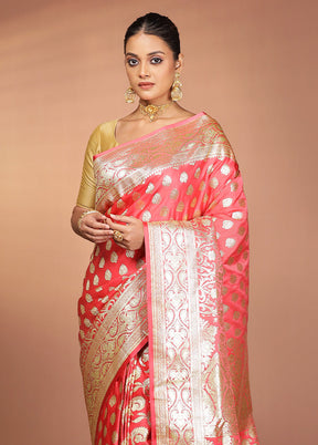 Red Banarasi Silk Saree With Blouse Piece