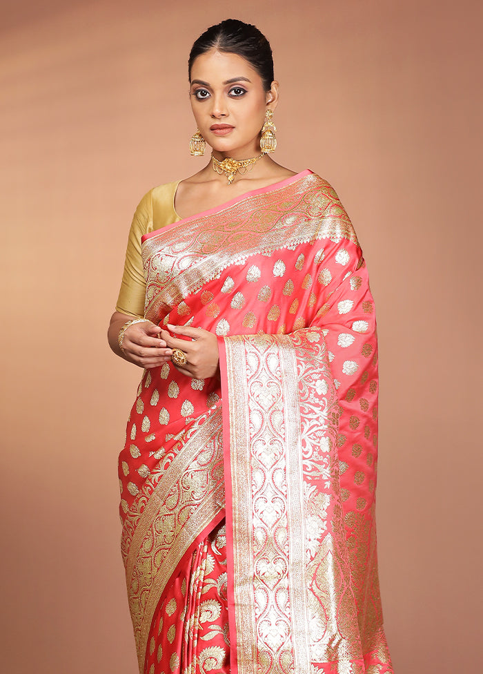Red Banarasi Silk Saree With Blouse Piece