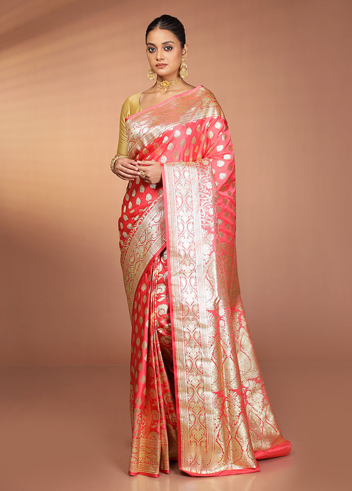 Red Banarasi Silk Saree With Blouse Piece