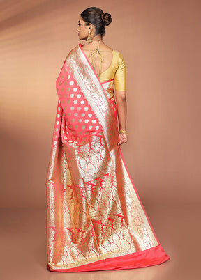 Red Banarasi Silk Saree With Blouse Piece