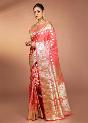 Red Banarasi Silk Saree With Blouse Piece